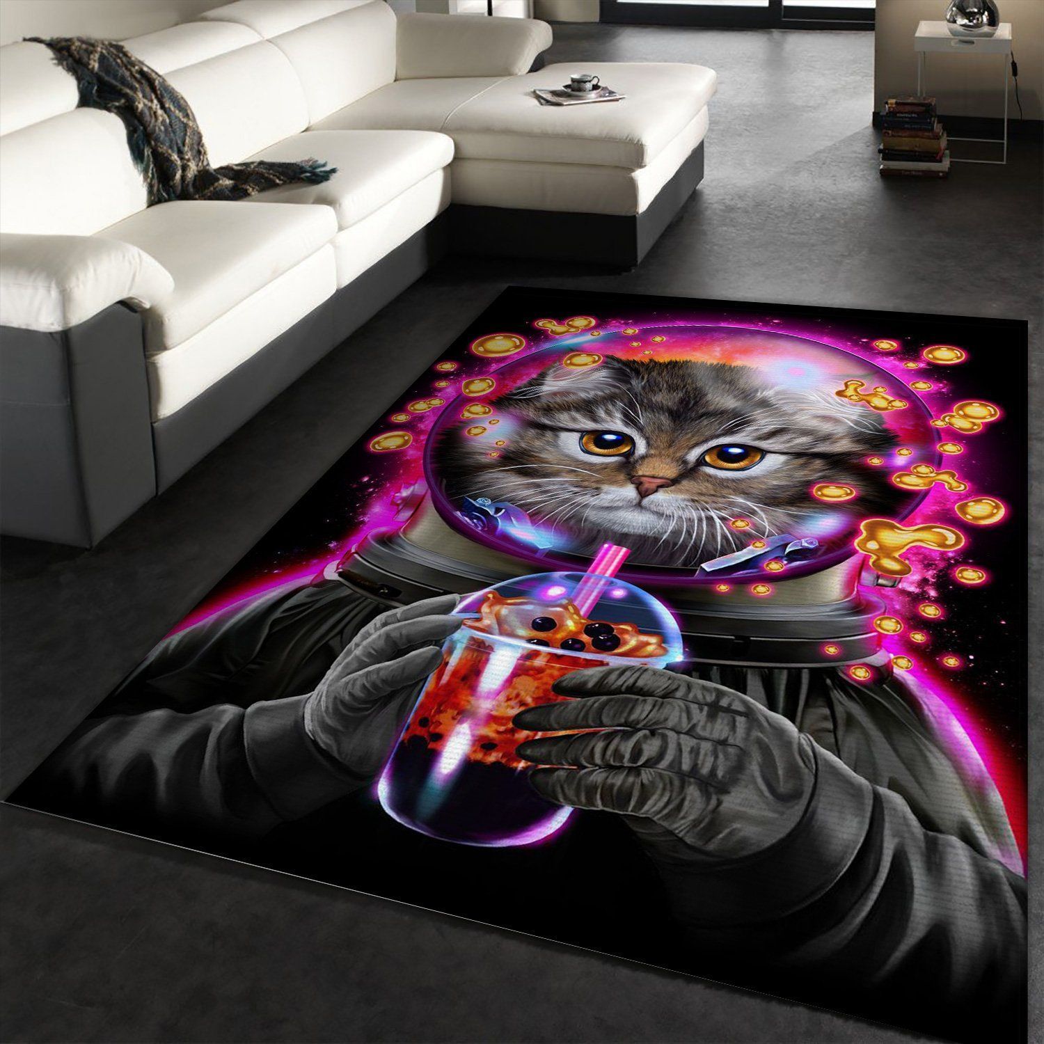 Astronaut Cat Bubble Tea Area Rug Living room and bedroom Rug Christmas Gift US Decor - Indoor Outdoor Rugs