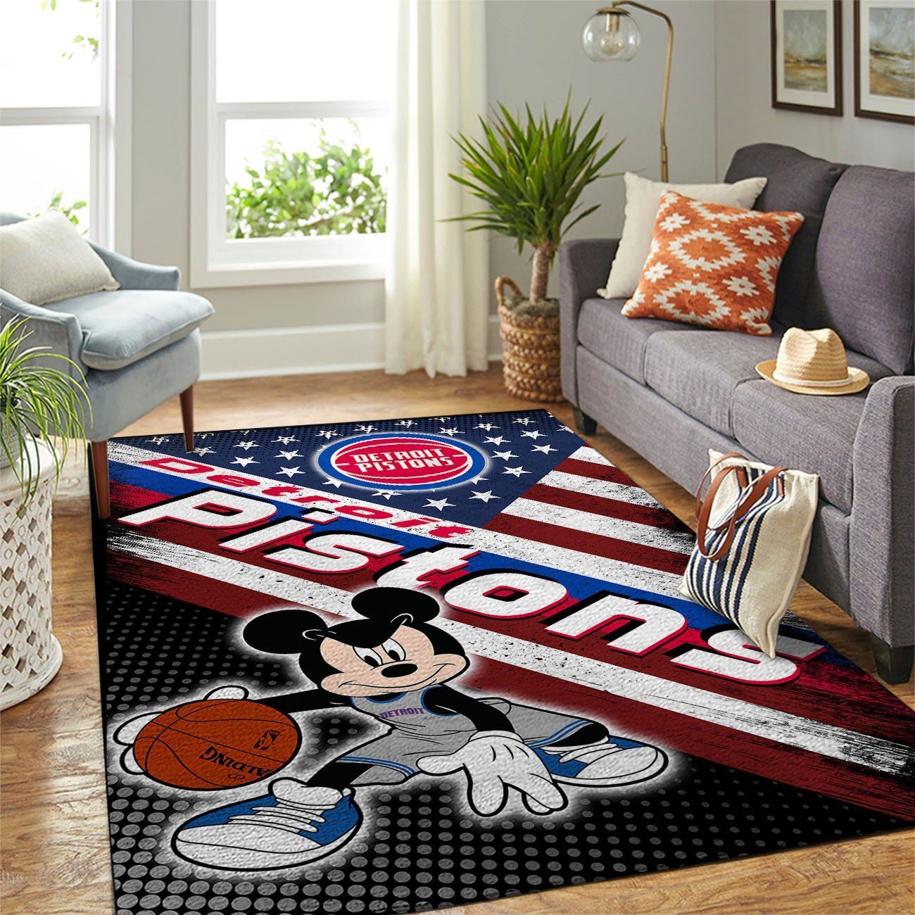 Detroit Pistons Nba Team Logo Mickey Us Style Nice Gift Home Decor Rectangle Area Rug - Indoor Outdoor Rugs