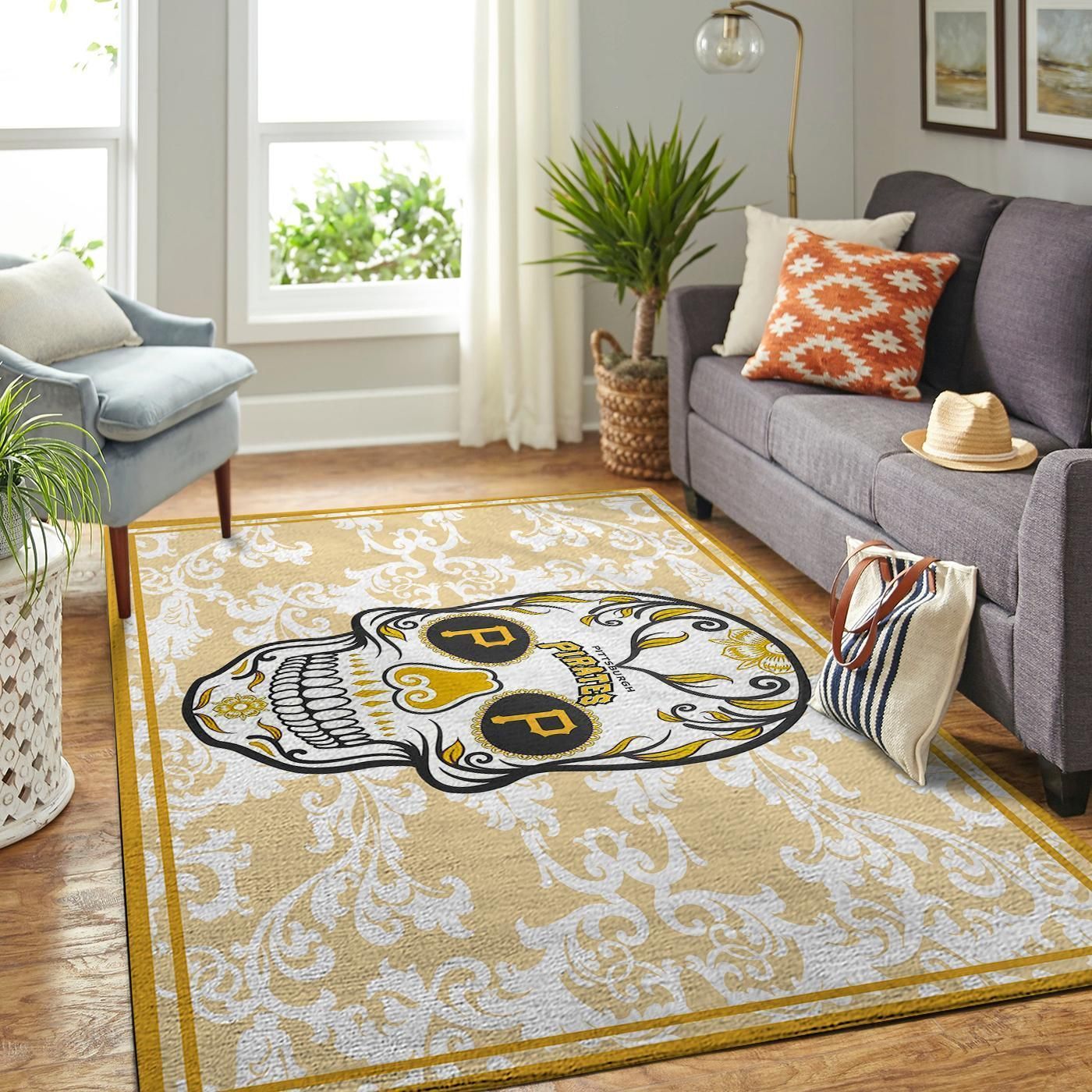 Pittsburgh Pirates Mlb Team Logo Skull Style Nice Gift Home Decor Rectangle Area Rug - Indoor Outdoor Rugs