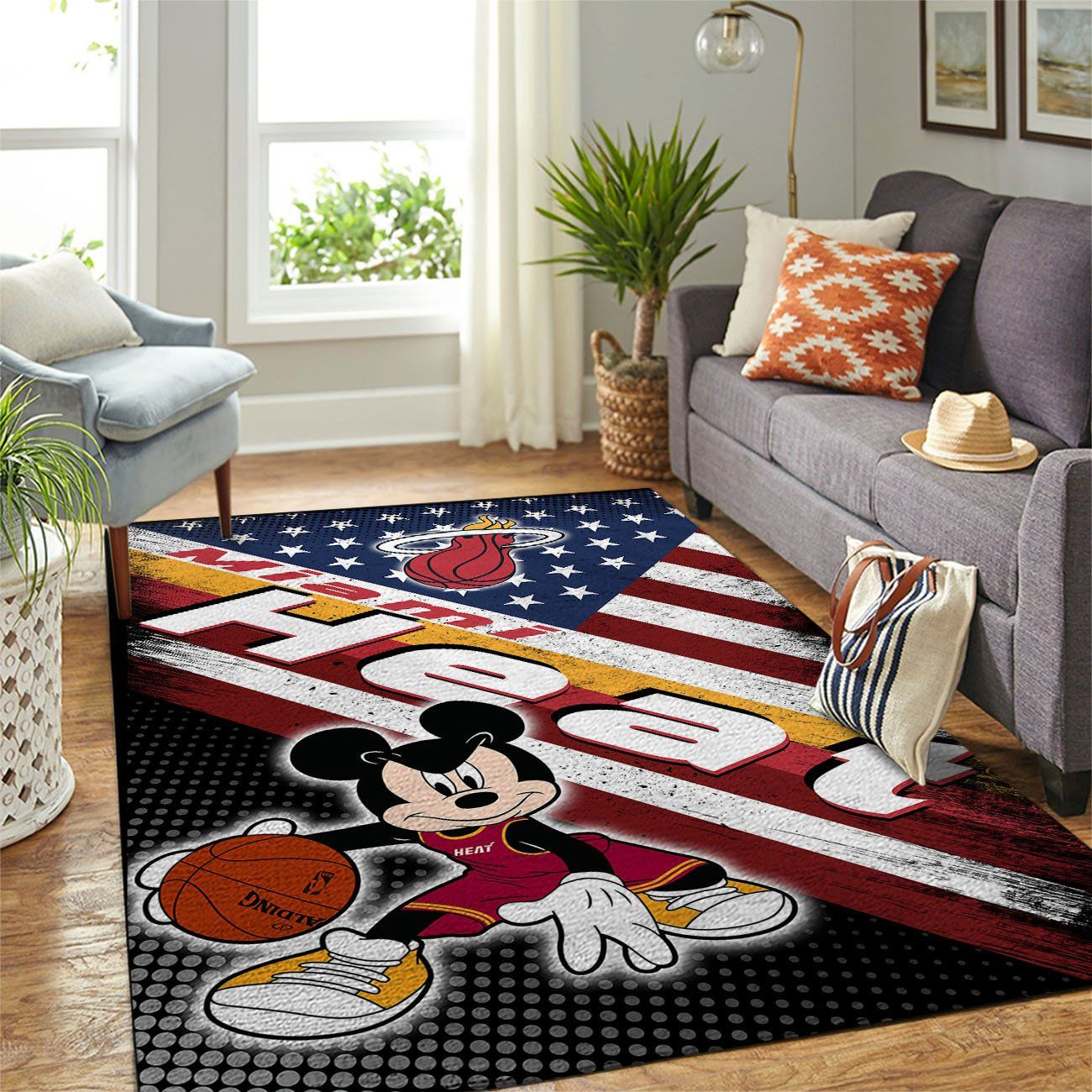 Miami Heat Nba Team Logo Mickey Us Style Nice Gift Home Decor Rectangle Area Rug - Indoor Outdoor Rugs