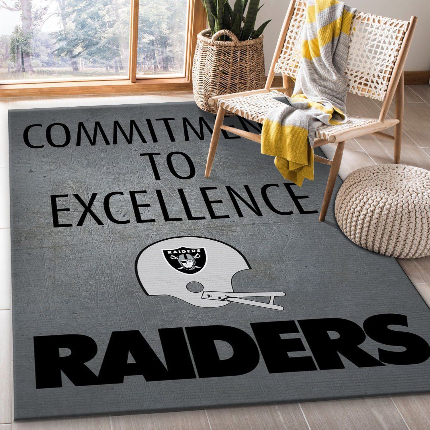 Raiders Commitment Nfl Football Team Area Rug For Gift Bedroom Rug US Gift Decor - Indoor Outdoor Rugs