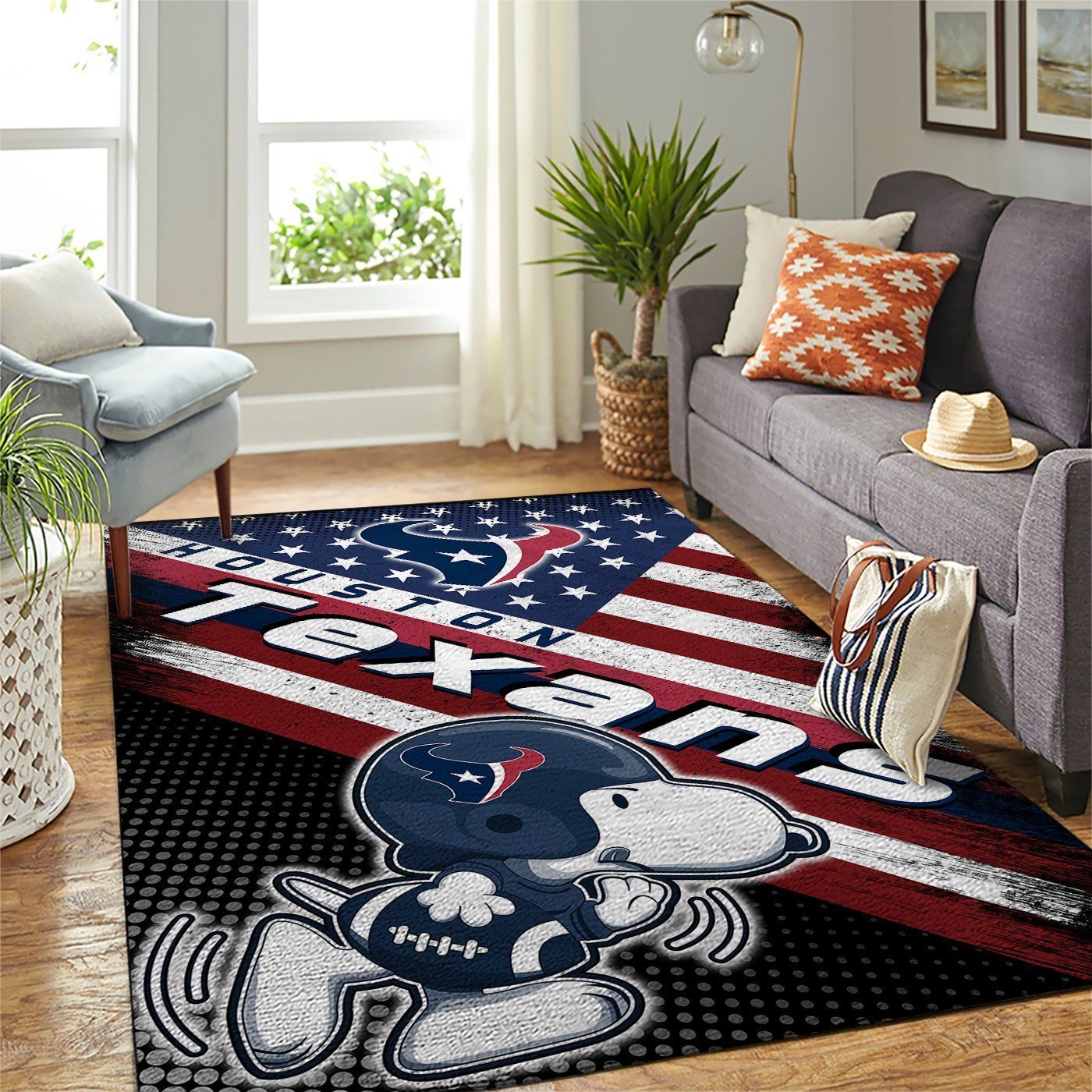 Houston Texans Nfl Team Logo Snoopy Us Style Nice Gift Home Decor Rectangle Area Rug - Indoor Outdoor Rugs