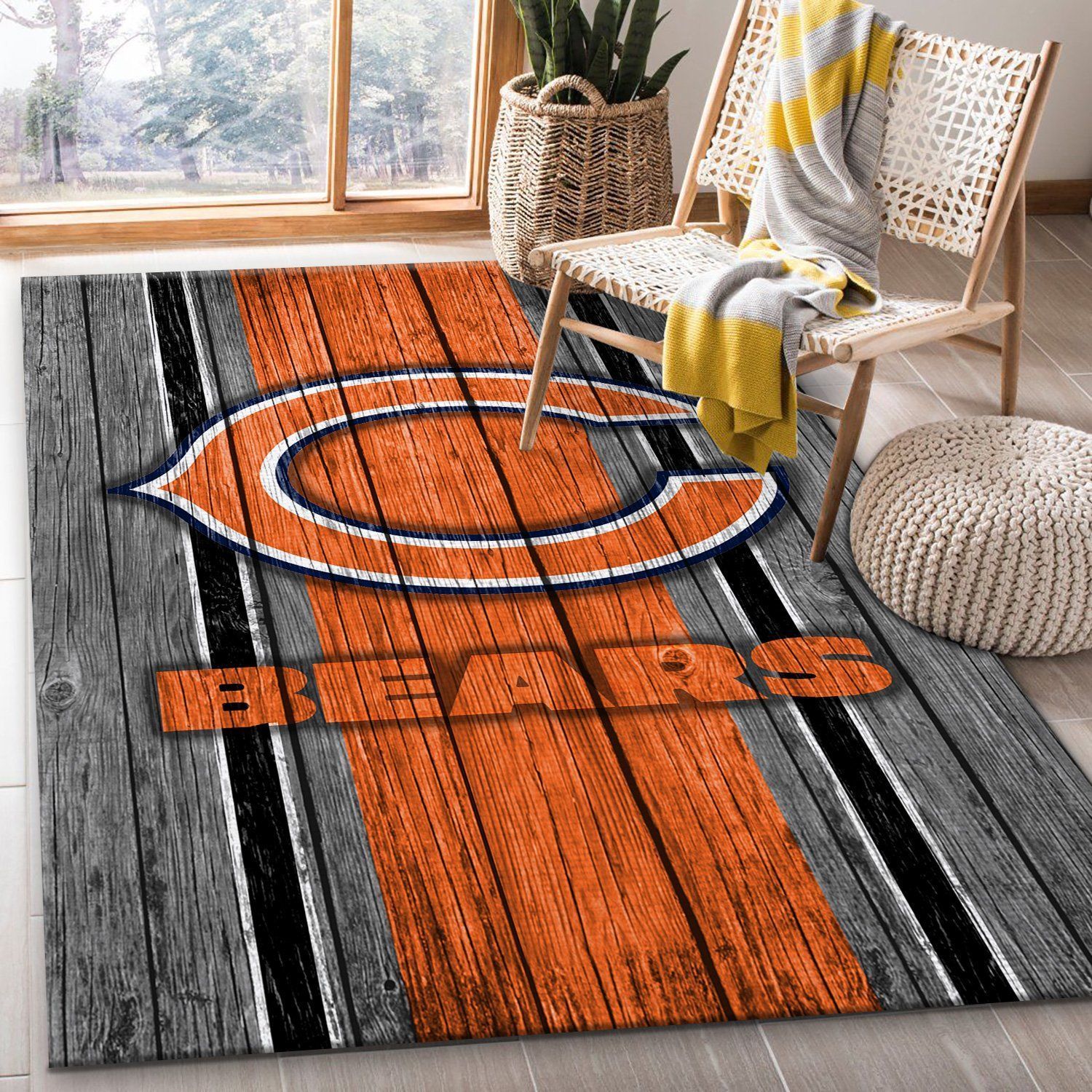 Chicago Bears NFL Team Logo Wooden Style Style Nice Gift Home Decor Rectangle Area Rug - Indoor Outdoor Rugs