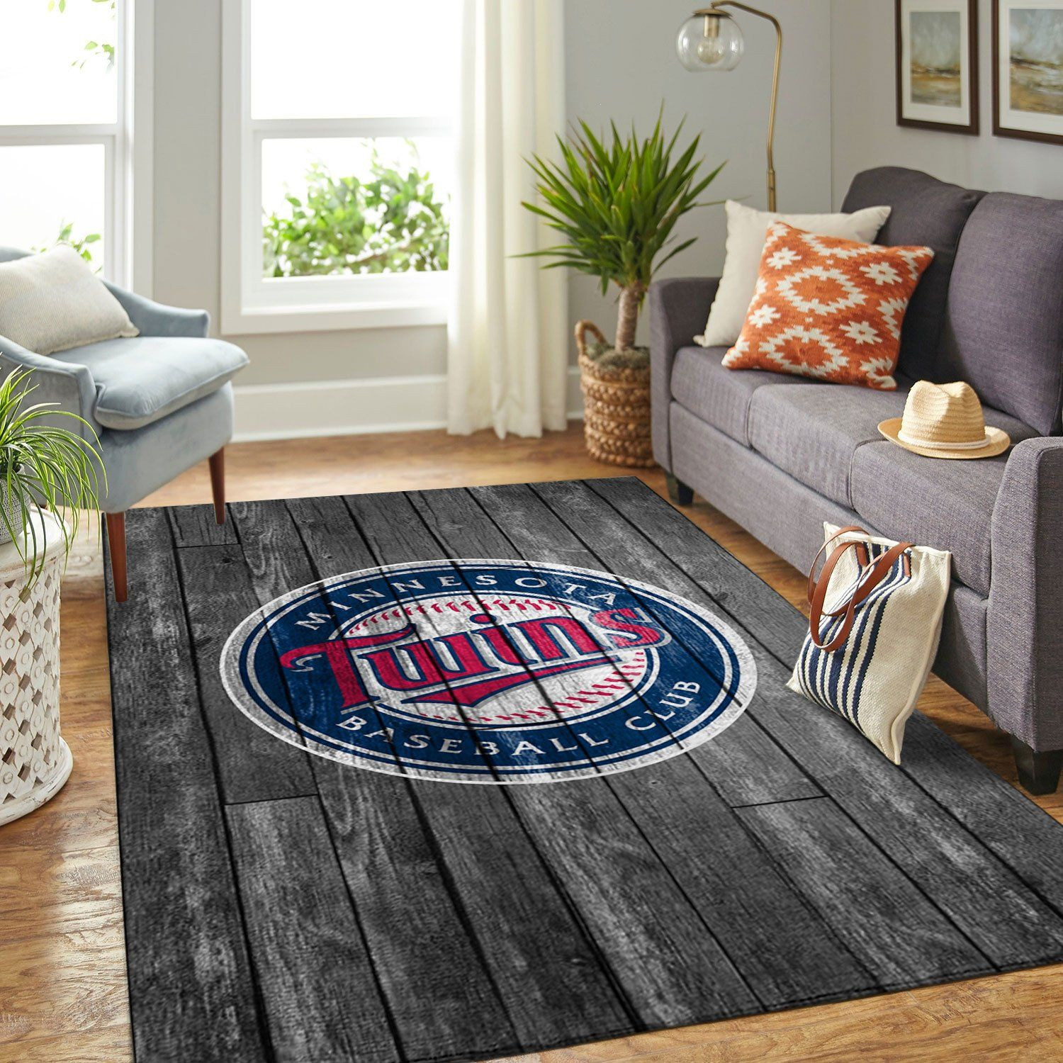 Minnesota Twins Mlb Team Logo Grey Wooden Style Style Nice Gift Home Decor Rectangle Area Rug - Indoor Outdoor Rugs