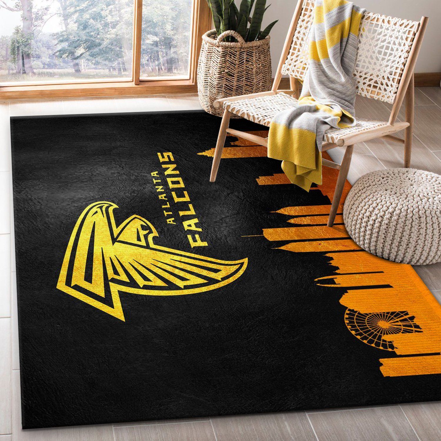 Atlanta Falcons Skyline NFL Area Rug, Bedroom, Home US Decor - Indoor Outdoor Rugs