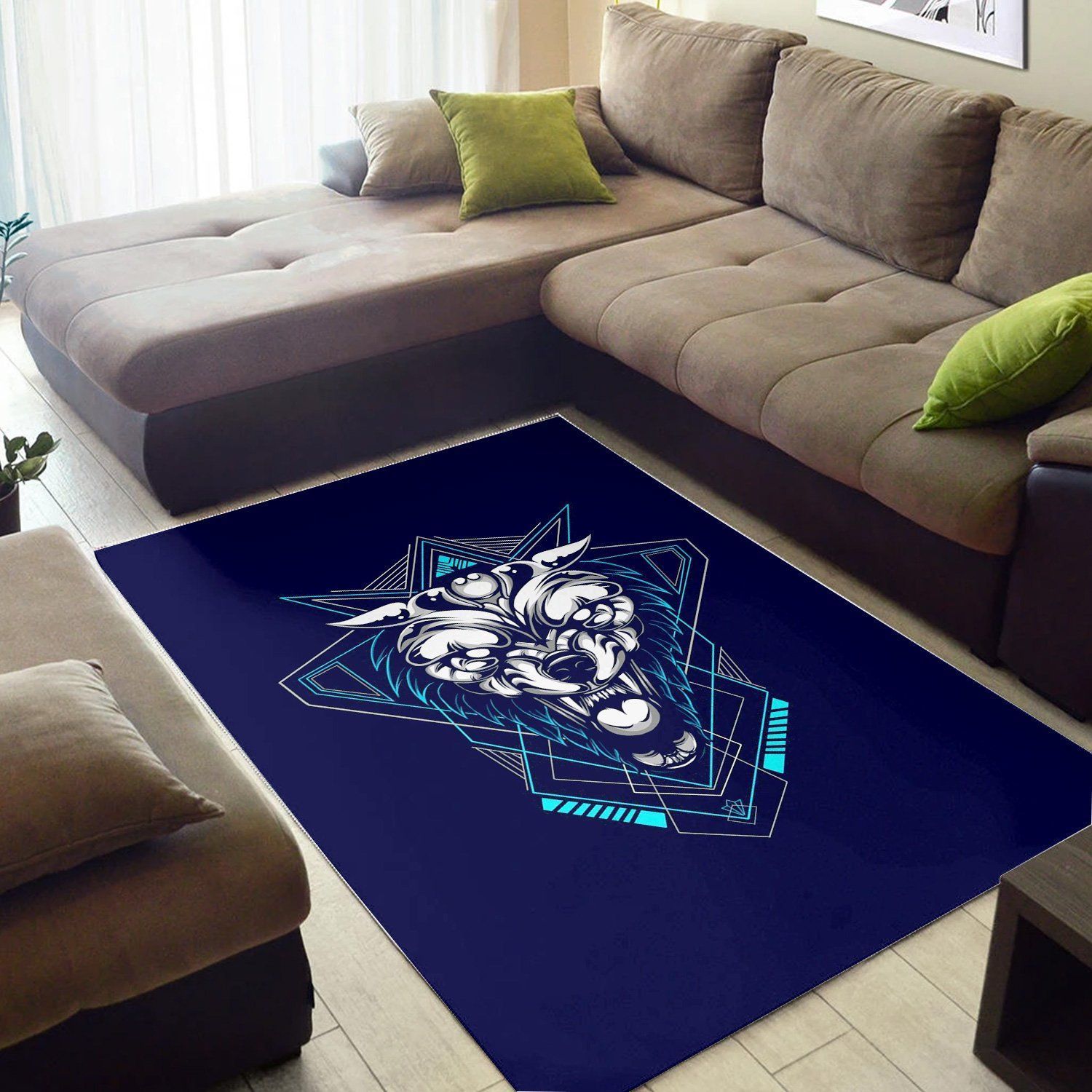 Blue Wolf Geometry  Living Room Area Rug, Room Decor, Floor Decor Home Decor - Indoor Outdoor Rugs