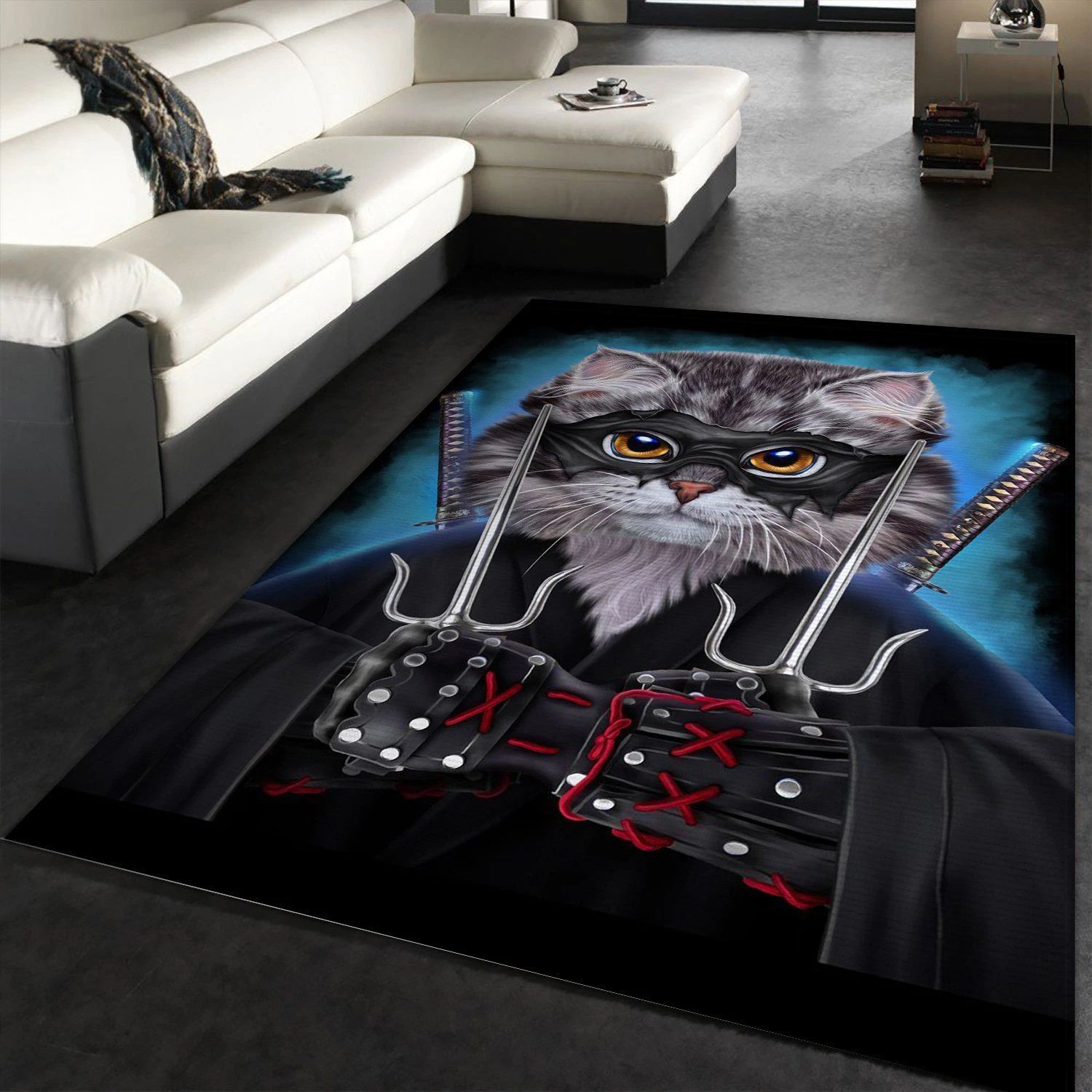 Ninja Cat Japanese Warrior Area Rug Carpet Kitchen Rug US Gift Decor - Indoor Outdoor Rugs