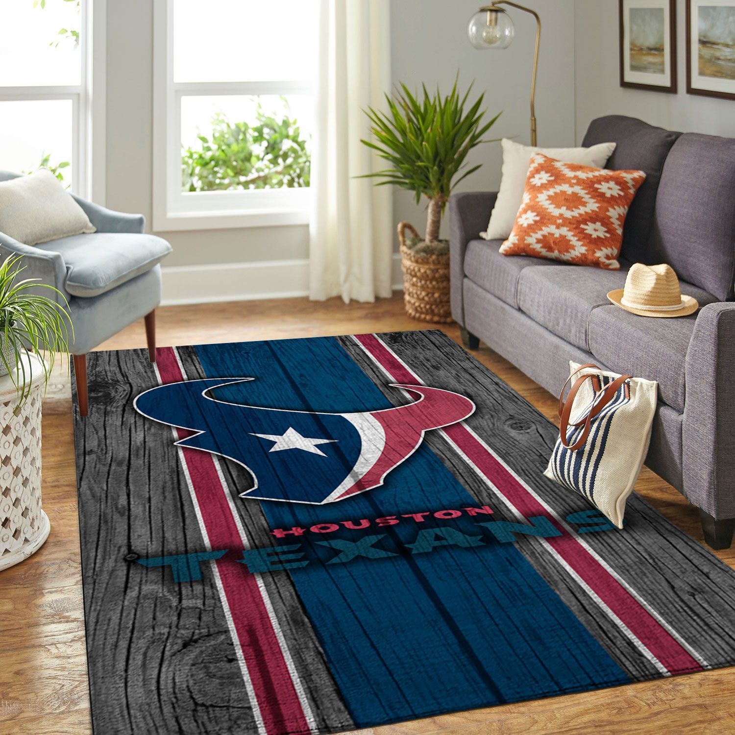 Houston Texans Nfl Team Logo Wooden Style Style Nice Gift Home Decor Rectangle Area Rug - Indoor Outdoor Rugs