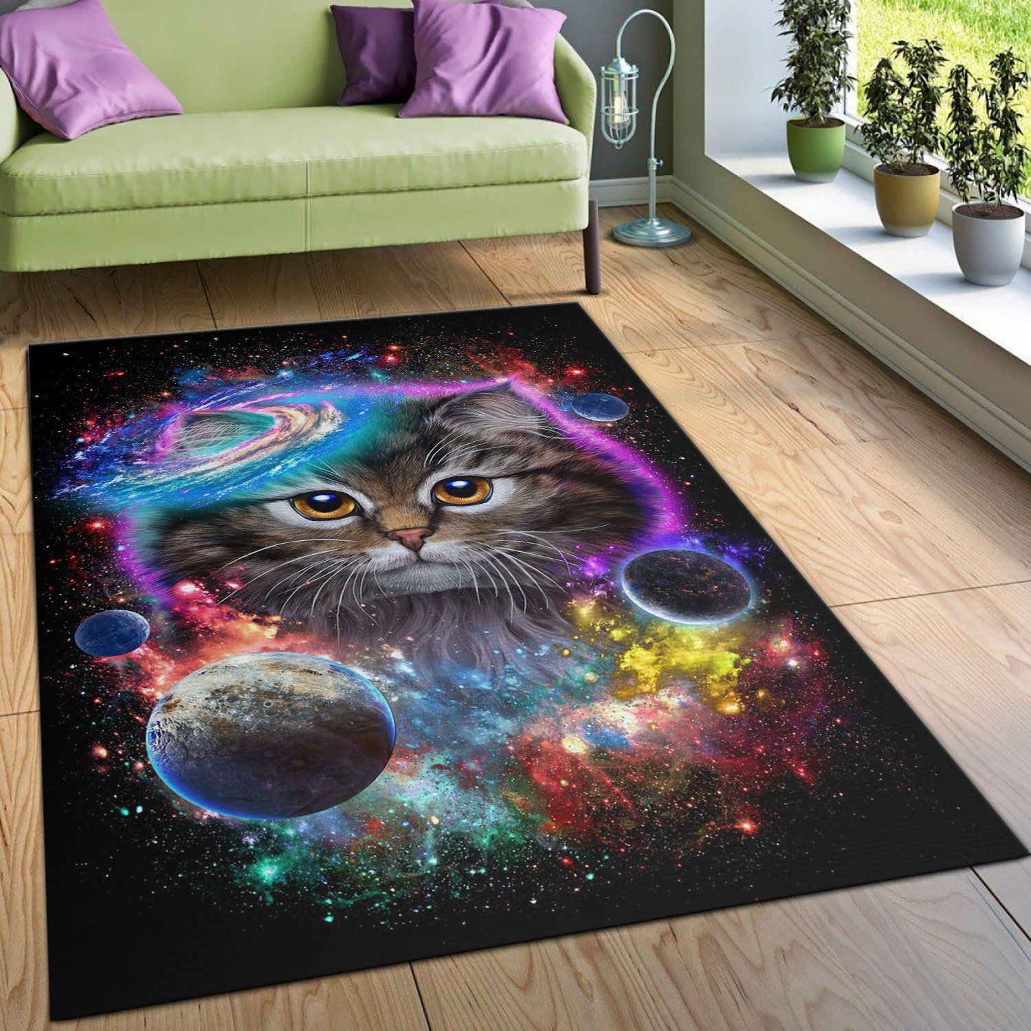 Cat In Galaxy Space Cosmos Area Rug Kitchen Rug US Gift Decor - Indoor Outdoor Rugs