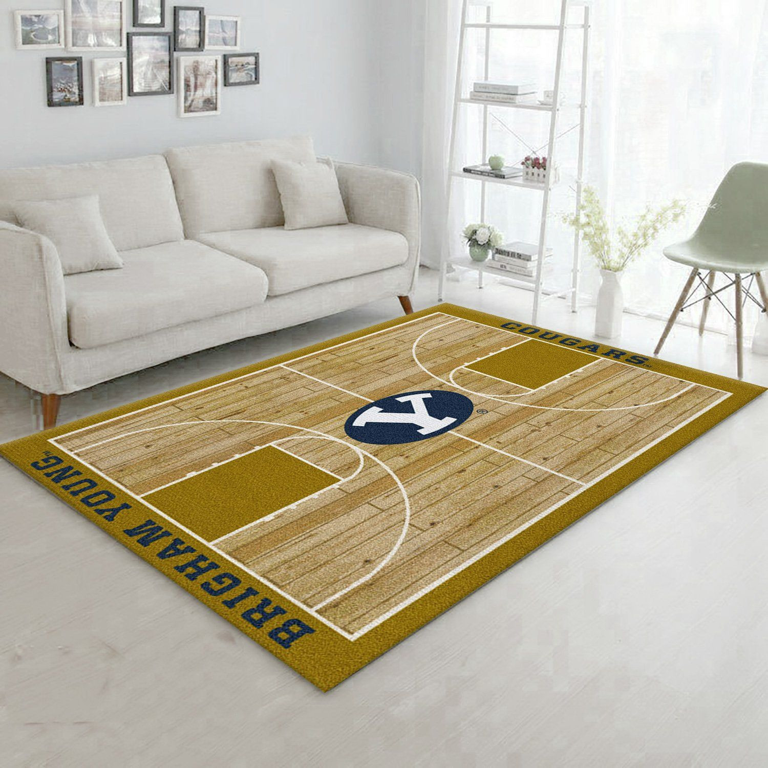 College Home Court Brigham Young Basketball Team Logo Area Rug, Living Room Rug, Christmas Gift US Decor - Indoor Outdoor Rugs