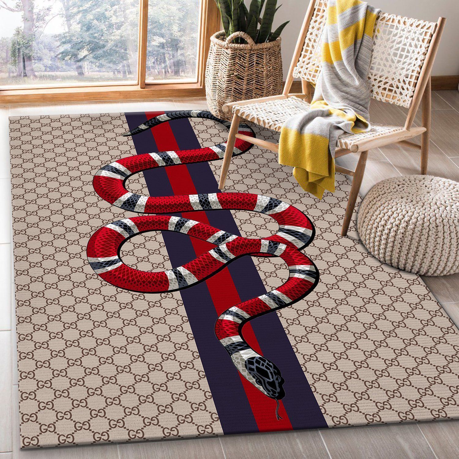 Gucci Snake Red Blue Area Rugs Living Room Carpet FN131107 Christmas Gift Floor Decor The US Decor - Indoor Outdoor Rugs