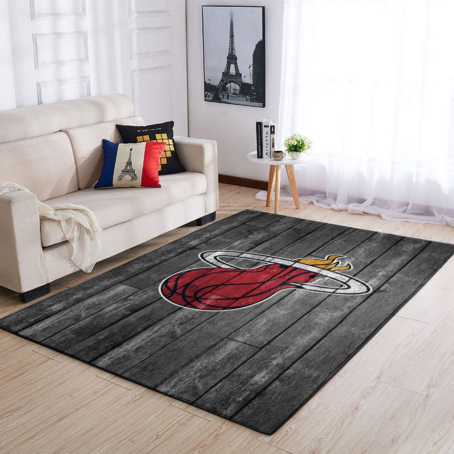 Miami Heat Nba Team Logo Grey Wooden Style Nice Gift Home Decor Rectangle Area Rug - Indoor Outdoor Rugs