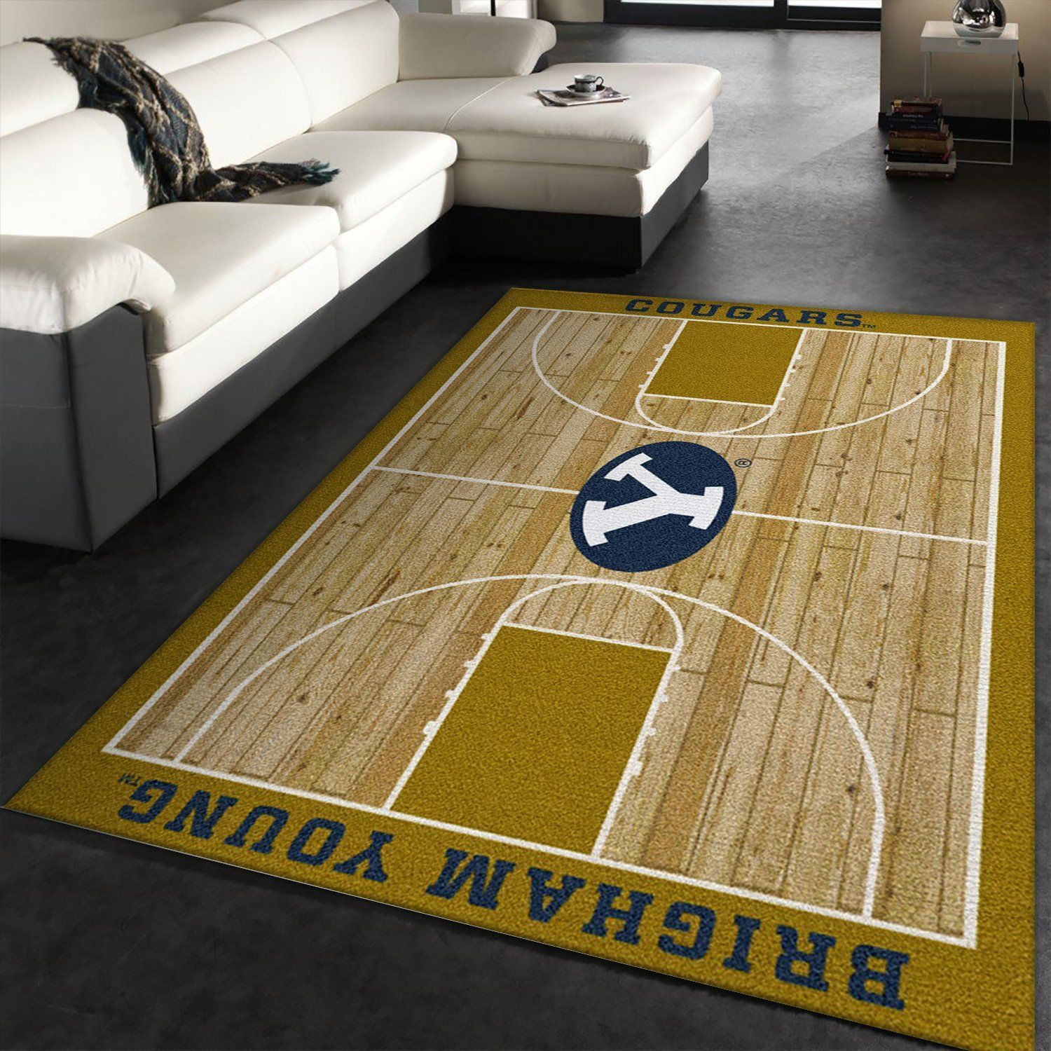 College Home Court Brigham Young Basketball Team Logo Area Rug, Living Room Rug, Christmas Gift US Decor - Indoor Outdoor Rugs