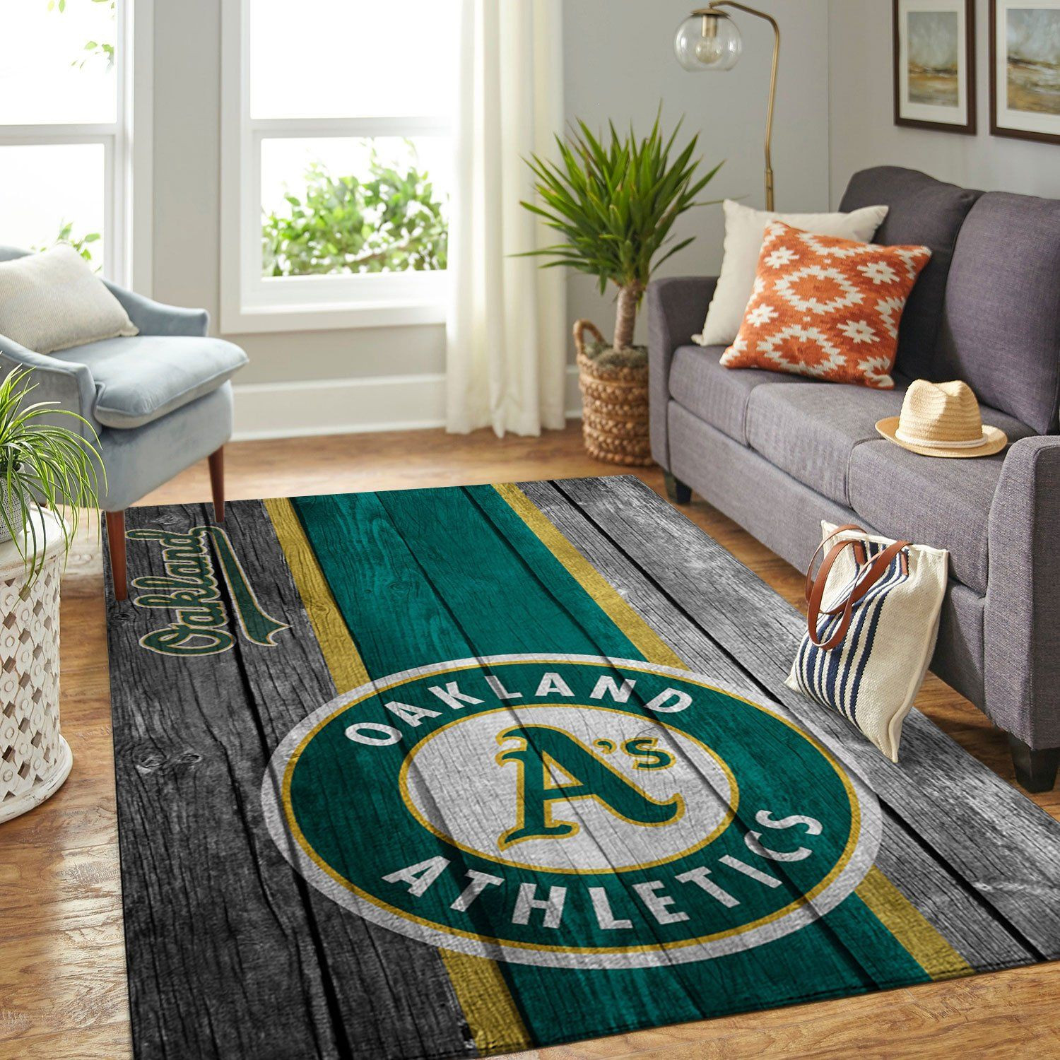 Oakland Athletics Mlb Team Logo Wooden Style Style Nice Gift Home Decor Rectangle Area Rug - Indoor Outdoor Rugs