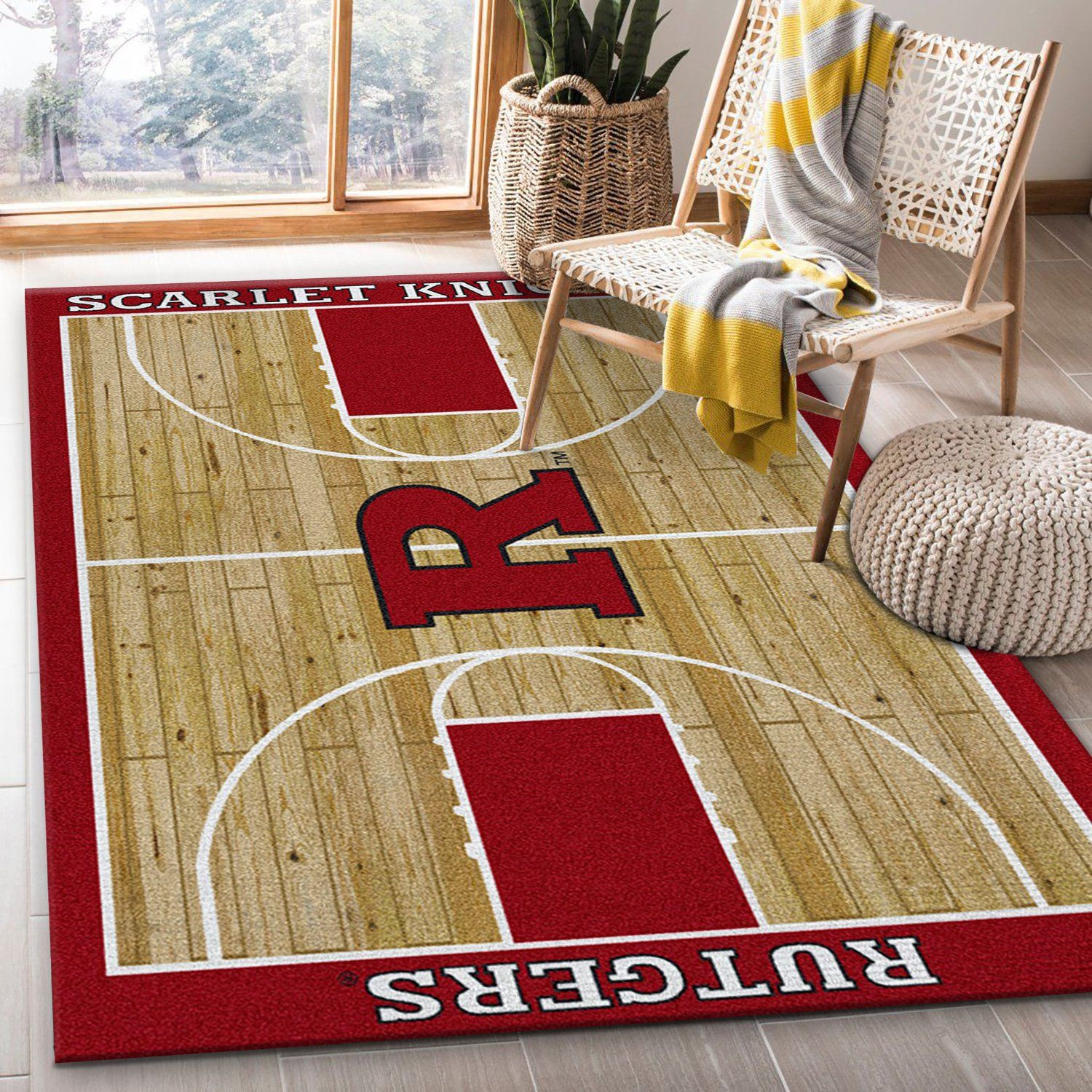 College Home Court Rutgers Basketball Team Logo Area Rug, Living Room Rug, Christmas Gift US Decor - Indoor Outdoor Rugs