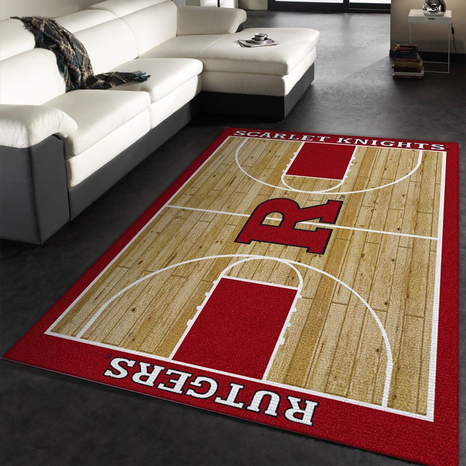 College Home Court Rutgers Basketball Team Logo Area Rug, Living Room Rug, Christmas Gift US Decor - Indoor Outdoor Rugs