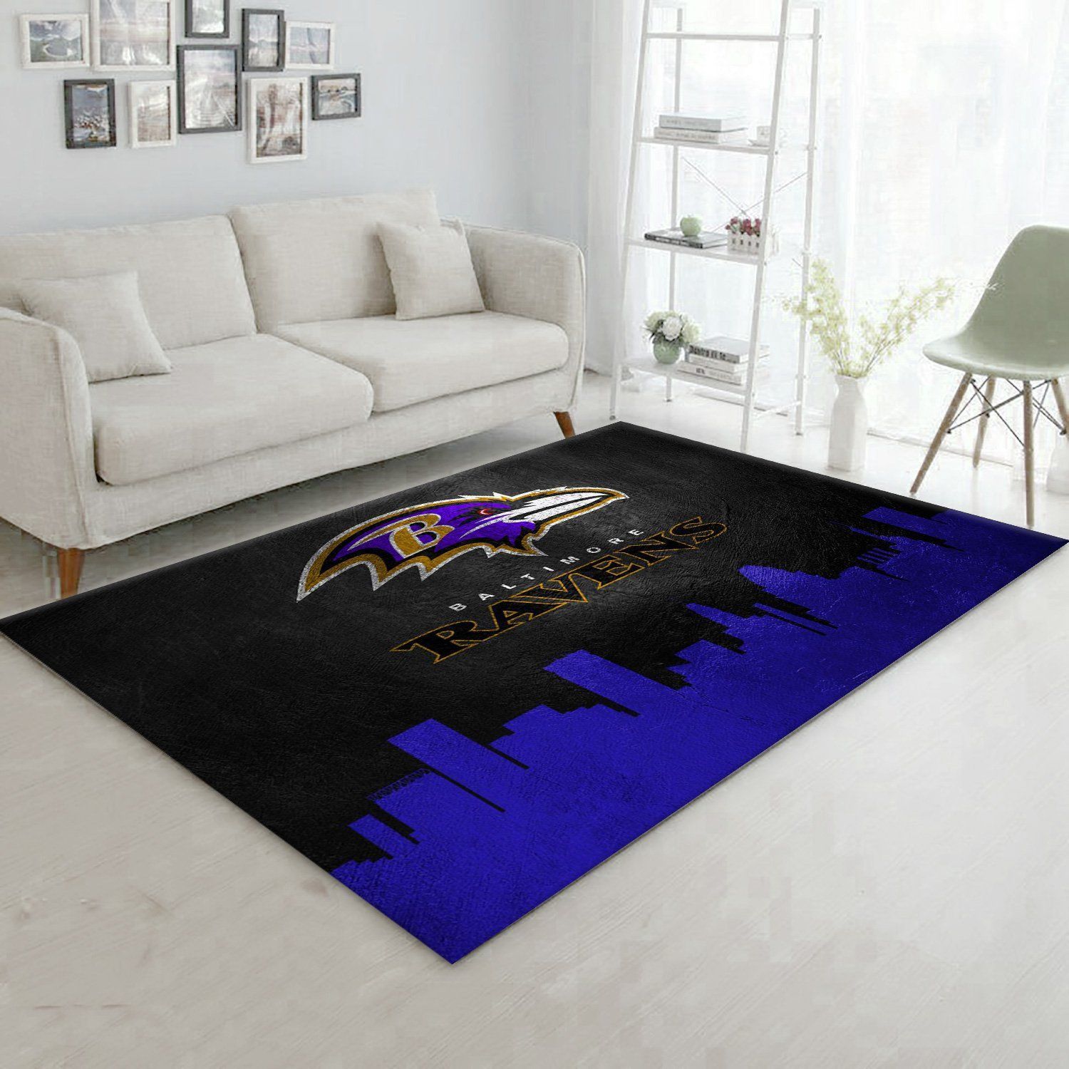 Baltimore Ravens Skyline NFL Area Rug Carpet, Bedroom, Christmas Gift US Decor - Indoor Outdoor Rugs