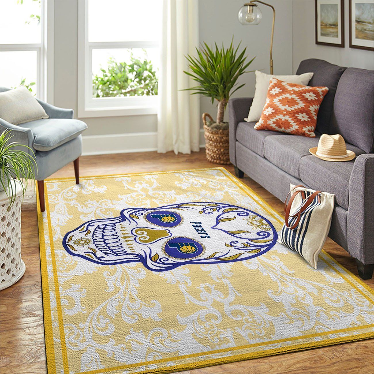 Indiana Pacers Nba Team Logo Skull Flower Style Nice Gift Home Decor Rectangle Area Rug - Indoor Outdoor Rugs