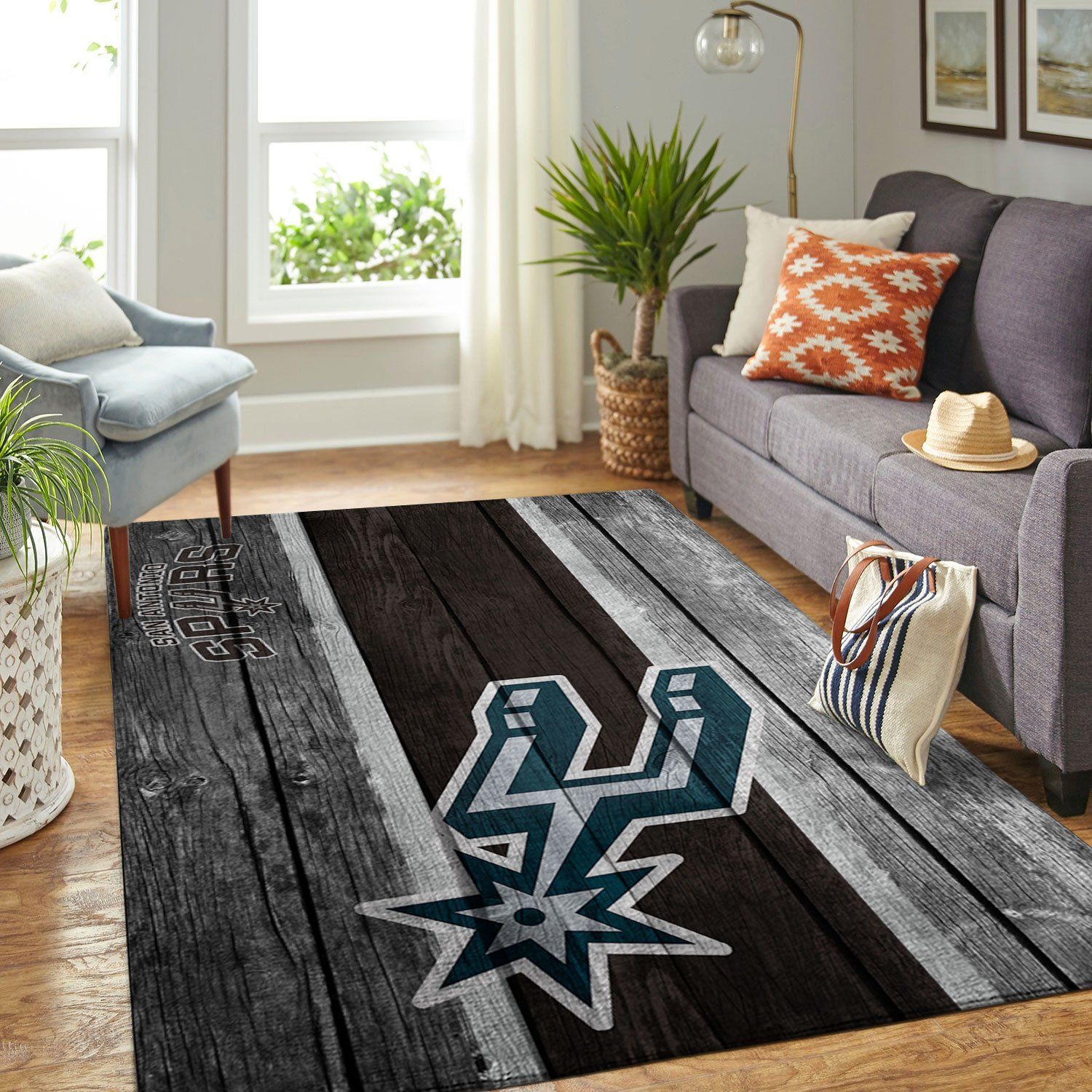 San Antonio Spurs Nba Team Logo Wooden Style Nice Gift Home Decor Rectangle Area Rug - Indoor Outdoor Rugs