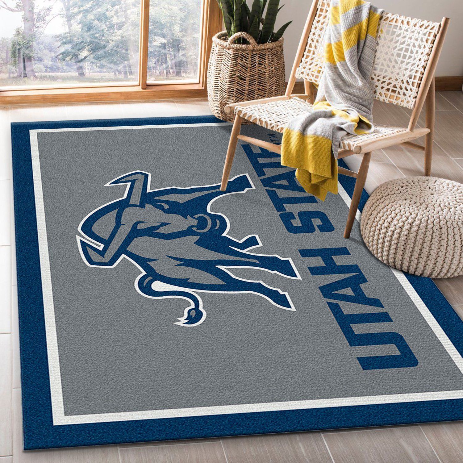 College Spirit Utah State Sport Area Rug Team Logo Family Gift US Decor - Indoor Outdoor Rugs