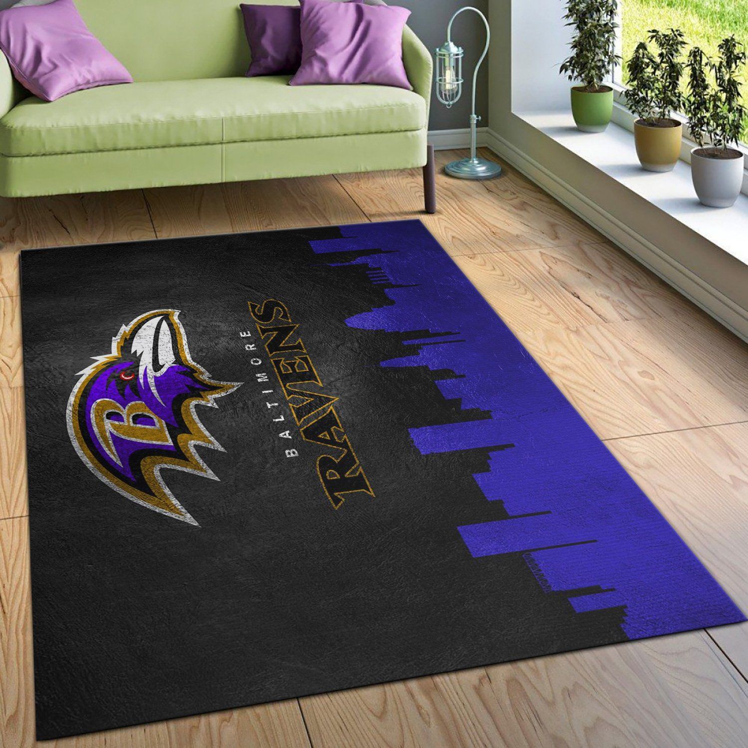 Baltimore Ravens Skyline NFL Area Rug Carpet, Bedroom, Christmas Gift US Decor - Indoor Outdoor Rugs