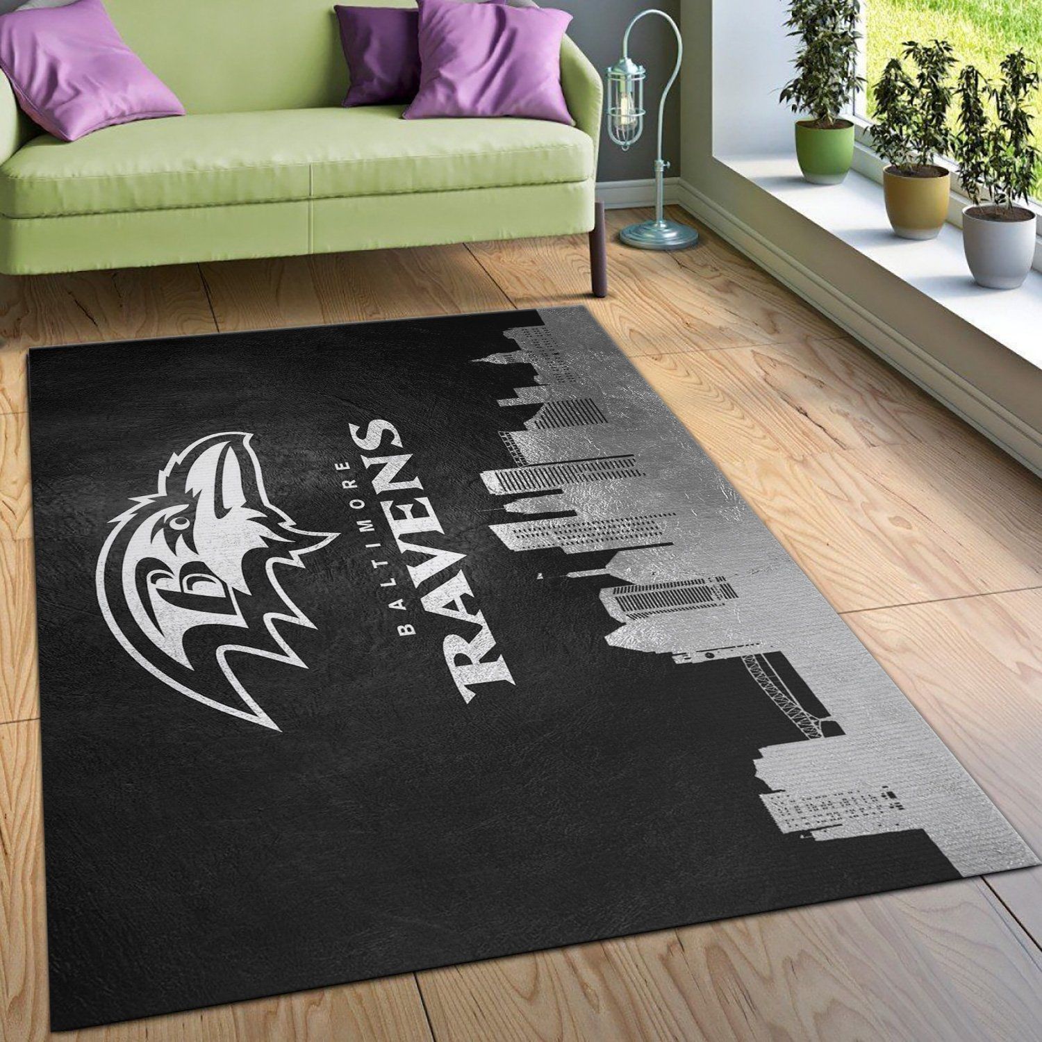 Baltimore Ravens Skyline NFL Team Logos Area Rug, Living room and bedroom Rug, Christmas Gift US Decor - Indoor Outdoor Rugs