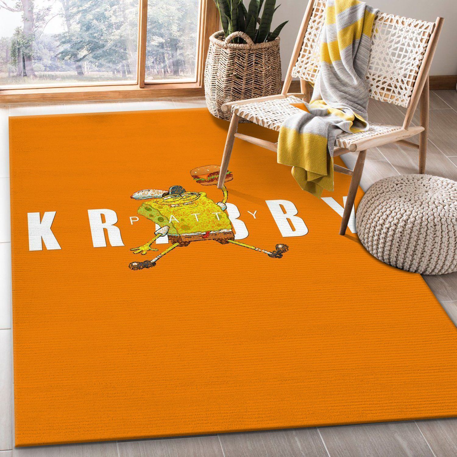 Spongebob Jumpman Jordan Area Rug Bedroom Rug Family Gift US Decor - Indoor Outdoor Rugs