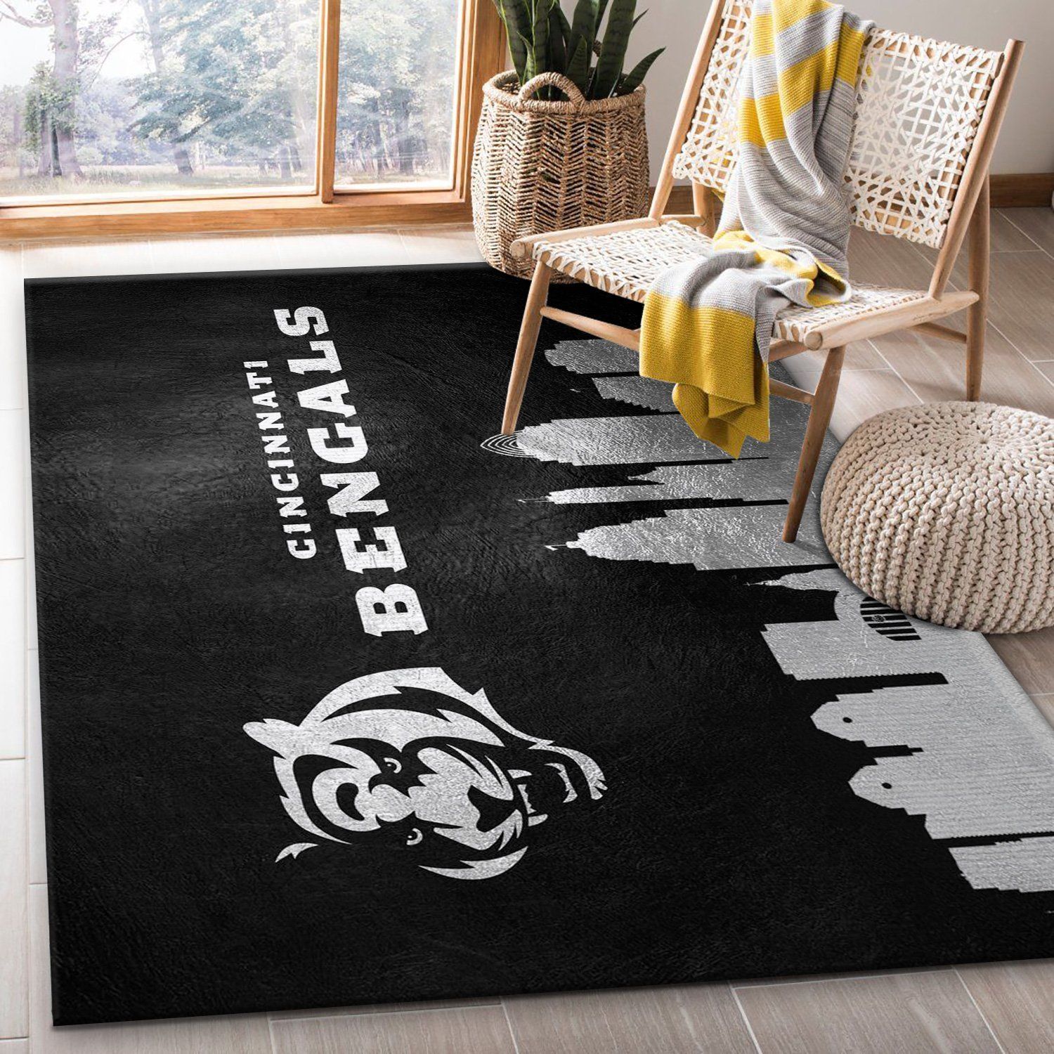 Cincinnati Bengals Skyline NFL Area Rug, Living room and bedroom Rug, Family Gift US Decor - Indoor Outdoor Rugs