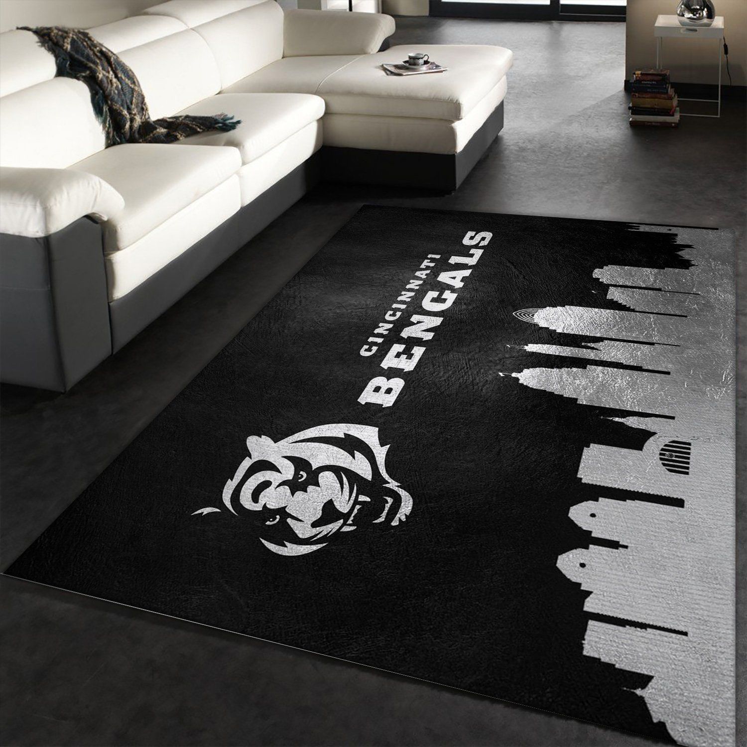 Cincinnati Bengals Skyline NFL Area Rug, Living room and bedroom Rug, Family Gift US Decor - Indoor Outdoor Rugs