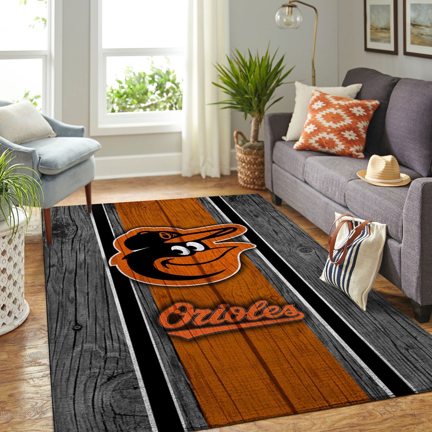 Baltimore Orioles Mlb Team Logo Wooden Style Style Nice Gift Home Decor Rectangle Area Rug - Indoor Outdoor Rugs