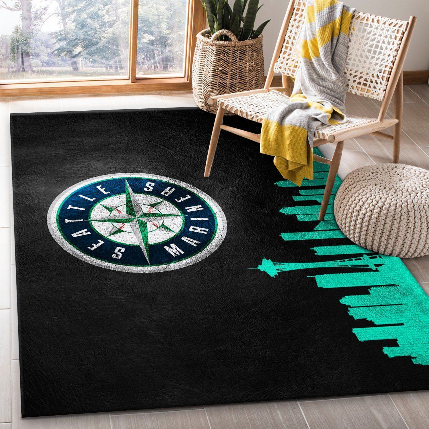 Seattle Mariners Skyline Area Rug Carpet, Living Room Rug, Home US Decor - Indoor Outdoor Rugs