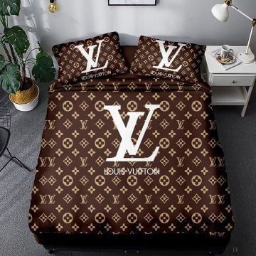 Louis Vuiton Brown Yellow 2 Bedding Sets Duvet Cover Sheet Cover Pillow Cases Luxury Bedroom Sets