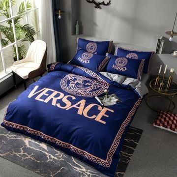 Versace Blue 4 Bedding Sets Duvet Cover Sheet Cover Pillow Cases Luxury Bedroom Sets