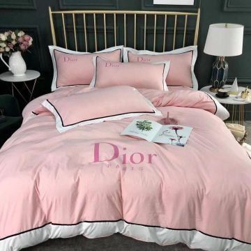 Dior Pink Bedding Sets Duvet Cover Sheet Cover Pillow Cases Luxury Bedroom Sets
