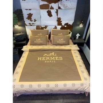 Herms Brown White 8 Bedding Sets Duvet Cover Sheet Cover Pillow Cases Luxury Bedroom Sets