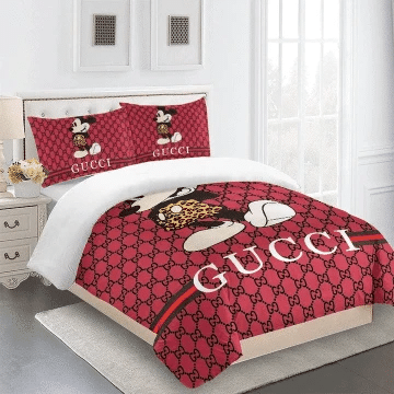 Gucci Mickey Cute Red Bedding Sets Duvet Cover Sheet Cover Pillow Cases Luxury Bedroom Sets
