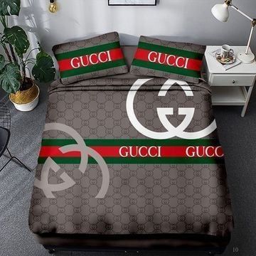Gucci Brown Blue Red Bedding Sets Duvet Cover Sheet Cover Pillow Cases Luxury Bedroom Sets