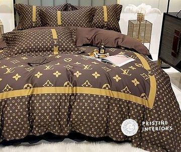 Louis Vuiton Brown Yellow 17 Bedding Sets Duvet Cover Sheet Cover Pillow Cases Luxury Bedroom Sets