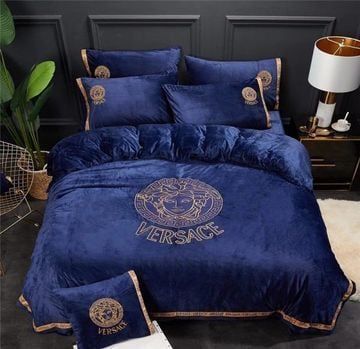 Versace Blue Bedding Sets Duvet Cover Sheet Cover Pillow Cases Luxury Bedroom Sets