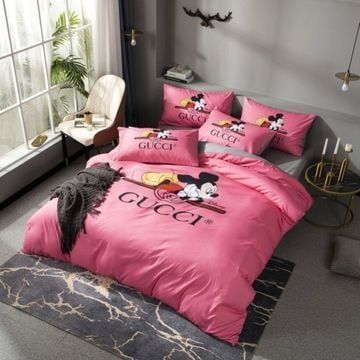 Gucci Cute Mickey Pink 11 Bedding Sets Duvet Cover Sheet Cover Pillow Cases Luxury Bedroom Sets