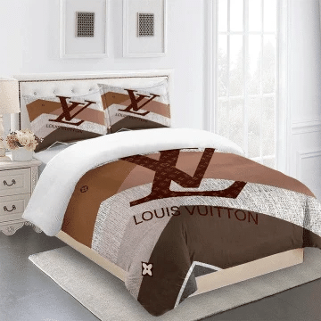 Louis Vuiton Brown White Bedding Sets Duvet Cover Sheet Cover Pillow Cases Luxury Bedroom Sets