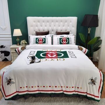 Gucci Bee White 4 Bedding Sets Duvet Cover Sheet Cover Pillow Cases Luxury Bedroom Sets