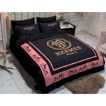 Herms Black Pink 10 Bedding Sets Duvet Cover Sheet Cover Pillow Cases Luxury Bedroom Sets