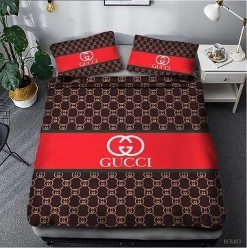 Gucci Brown Red Bedding Sets Duvet Cover Sheet Cover Pillow Cases Luxury Bedroom Sets