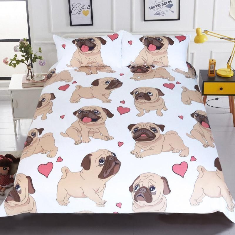 Cartoon Pug Love Bedding Set