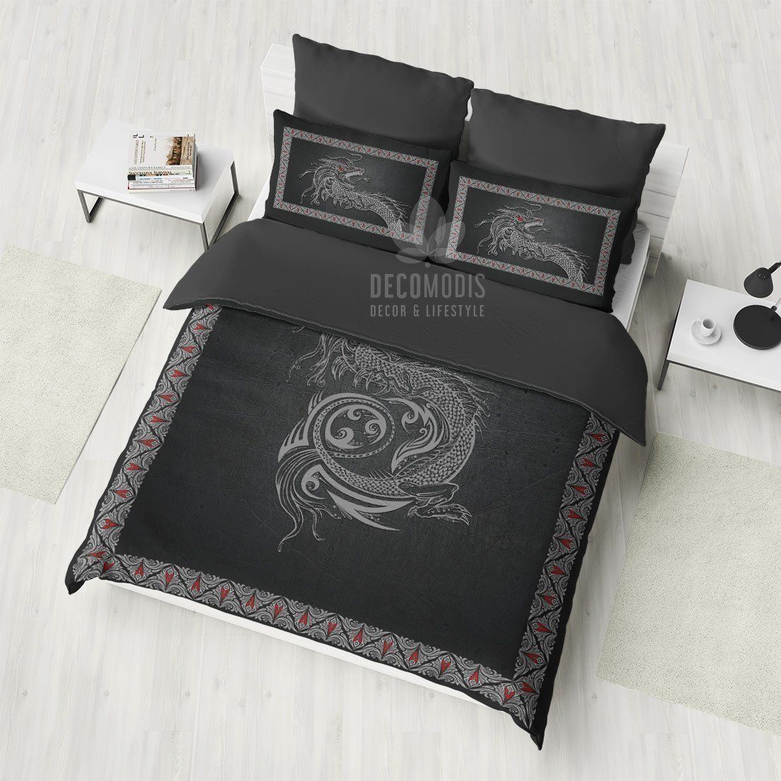 Black Dragon Bedding, Celtic Dragon Duvet Cover Set