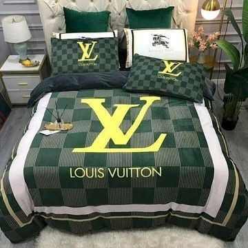 Louis Vuiton Green White 6 Bedding Sets Duvet Cover Sheet Cover Pillow Cases Luxury Bedroom Sets