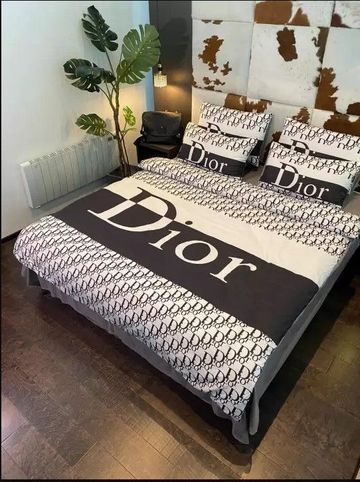 Dior White Brown Bedding Sets Duvet Cover Sheet Cover Pillow Cases Luxury Bedroom Sets