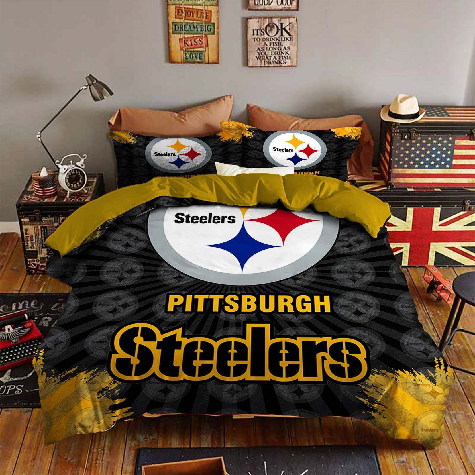 Pittsburgh Steelers Bedding Set Sleepy Duvet Cover Pillow Cases