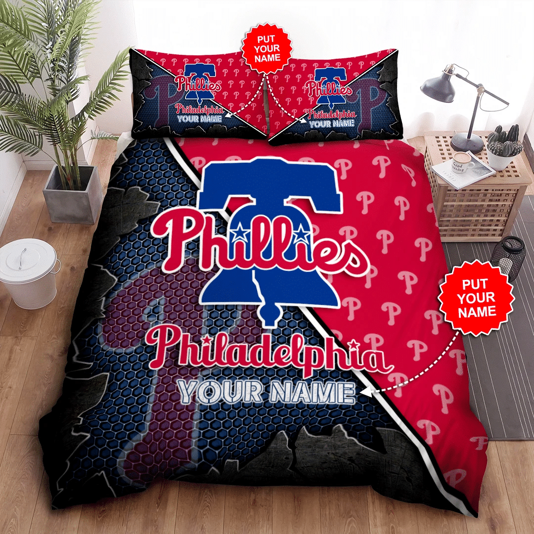 Personalized Philadelphia Phillies Duvet Cover Pillowcase Bedding Set